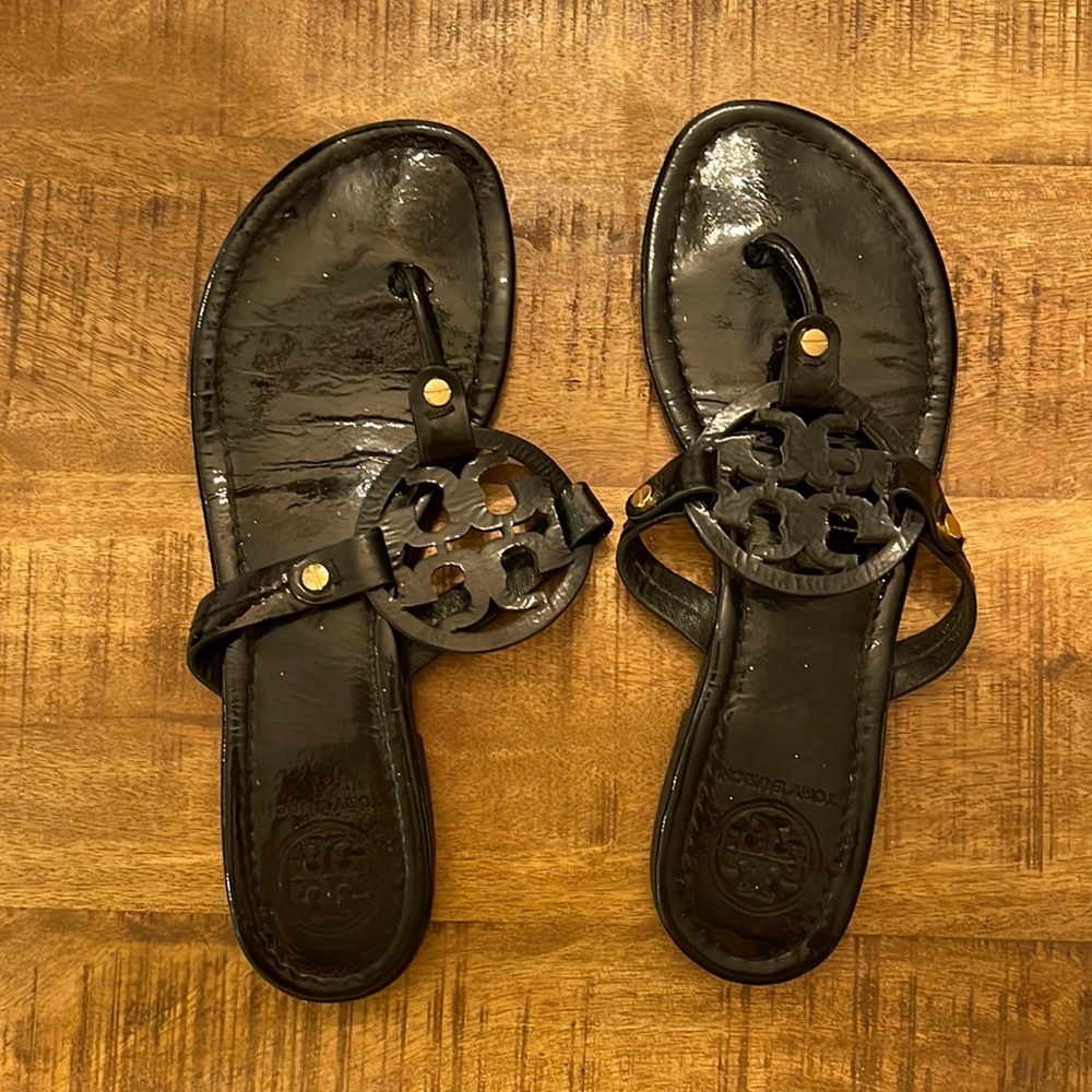 Black Patent Leather Tory Burch Miller Sandals Sz 8.5